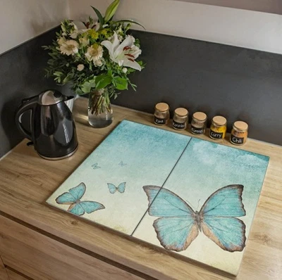 banjado Herdabdeckung Herdabdeckplatten Blaue Schmetterlinge Spritzschutz Ceran - Bild 1 von 4