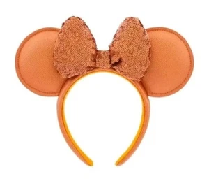 NEU Disney Minnie Mouse Ohren Pfirsich Punch Orange Pailletten Koralle Stirnband Schleife Parks - Bild 1 von 4