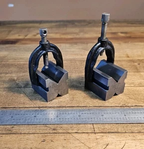 Matching V-Block & Clamp Set • Vintage Machinist Set-up Blocks Tools ☆USA - Picture 1 of 3