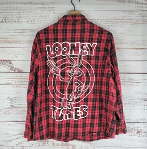 Cakeworthy Looney Tunes Flannel Shirt Mens XL Plaid Long Sleeve Bugs Bunny - Picture 1 of 9