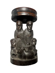 Presepe vintage africano in legno intagliato a mano piedistallo supporto scultura decorazione - Foto 1 di 6