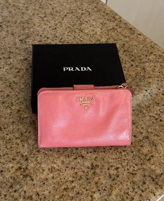 Authentic Refurbished Prada Saffiano Leather Zip Wallet Pink Medium Bifold Italy - Image 1 of 4