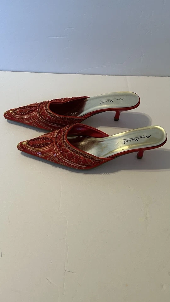 Anne Michelle Womens Sequin Hand Made Kitten Heels Mule Sandals US Size 8 - Image 1 of 4