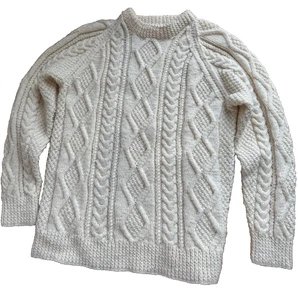 grober handgestrickt NEU Shetland Wolle Fischer Pullover Herren M elfenbein Zopfmuster - Bild 1 von 10