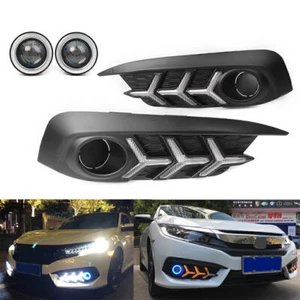 DRL LED Fog Lamp Daytime Running Light Angel Eye Kit For Honda Civic 4DR 2016-18 - Picture 1 of 11