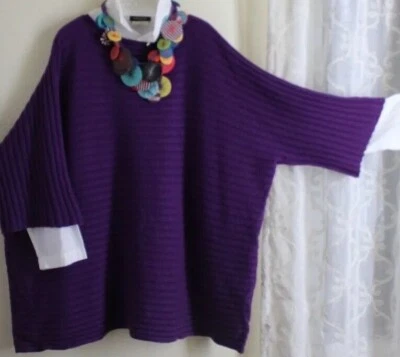 Poncho suéter Eskandar O/S 100 % cachemir LUX felpa 32” largo púrpura amatista Foto 1 de 4
