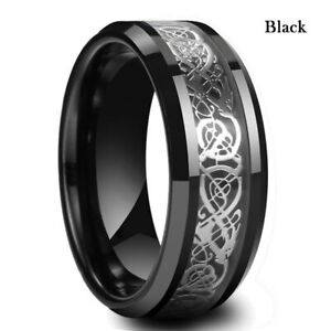 Mens/womens Stainless Steel Dragon Band Ring Carbon Fiber Ring Wedding Jewelry 