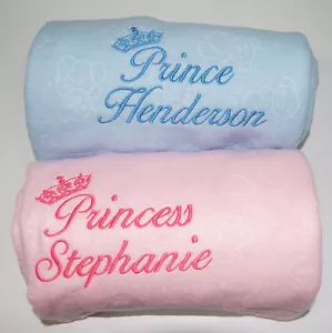 Personalised Embroidered Baby Fleece Blanket Girls & Boys Gift Prince & Princess - Picture 1 of 9