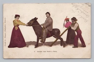 AK Humor Mann auf Esel gibt dem Baby eine Fahrt geprägt um 1907 UDB - Bild 1 von 2