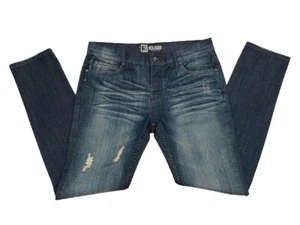 Social Collision Men's Blue Distressed Button Fly Slim Leg Denim Jeans 36x32 - Picture 1 of 17