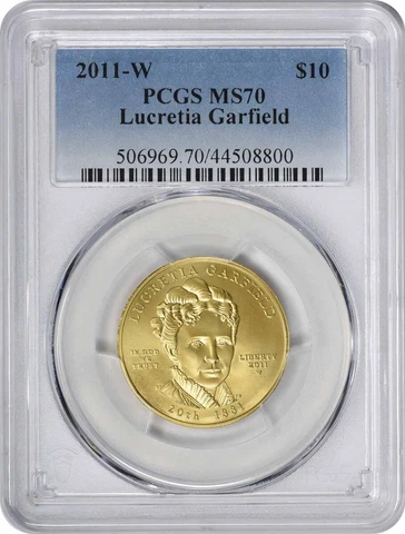 2011-W Lucretia Garfield First Spouse $10 Gold MS70 PCGS Cover