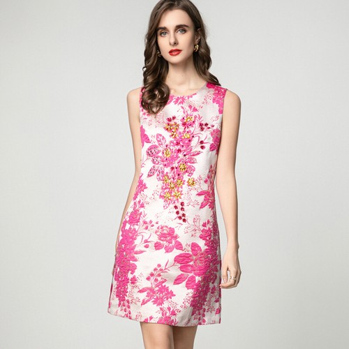 VETEMENTS Abito gilet corto senza maniche con stampa jacquard perline fatto a mano Occidente