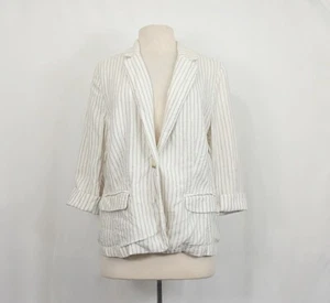 Chico's Jacket White Tan Stripe Linen Blazer Unlined Misses Size 2 L - Picture 1 of 8