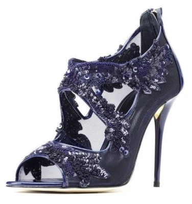 $1190 NUEVO Zapatos Oscar de la Renta Ambria Bordados Medianoche Azul Marino Tacones 41 Foto 1 de 4