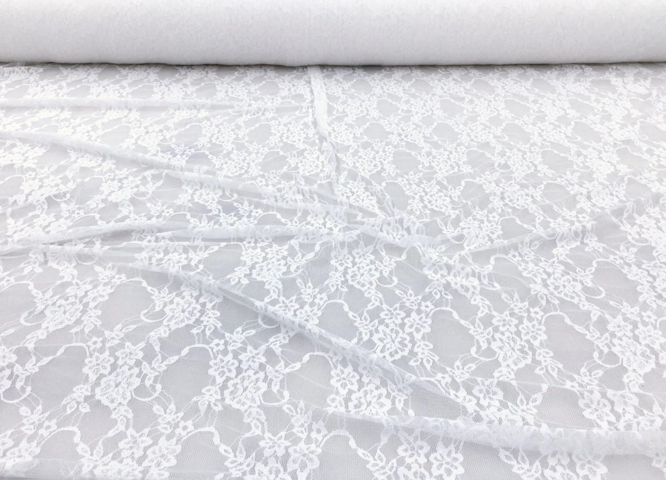 Embroidered Stretch Lace Apparel Fabric Sheer Metallic Floral Ivory DD403 - Image 1 of 1