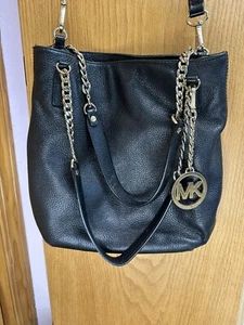 Michael Kors Black Leather Purse with Goldtone - EUC - long strap/double handle - Picture 1 of 12