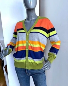 LOVE MOSCHINO Striped Cotton-Knit V-Neck Cardigan Sweater EUC/sz L (runs small) - Picture 1 of 13