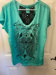 Camiseta Vaquera Tuff CO EST 1999 Azul Claro Calavera Mujer Talla L Nueva Con Etiquetas - Imagen 1 de 12