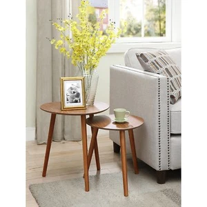 Nesting End Table Set 2-PC Wooden Tables Sofa Accent Side Living Room Furniture - Picture 1 of 3