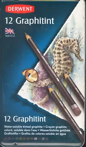 Derwent Graphitint Watersoluble Graphite Pencils 12 piece NEW GENUINE tin case - Picture 1 of 1