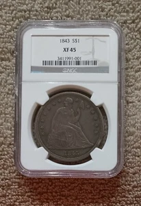 1843 Liberty Seated dollar, NGC XF45; rich brown tones - Picture 1 of 5