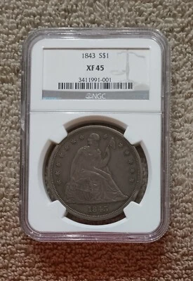 1843 Liberty Seated dollar, NGC XF45; rich brown tones - Image 1 of 4