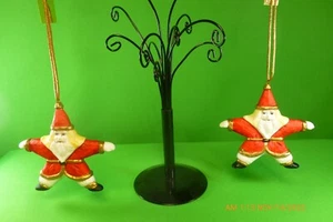 Nuevo Juego de 2 ORNAMENTOS DE Navidad santa Cerámica Roja Borde Dorado GOLD COAST 4" - Imagen 1 de 6