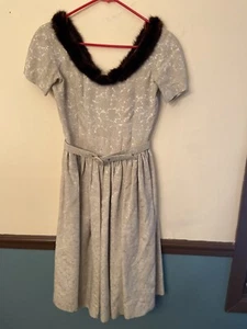 Vtg Handmade Brocade Belted Dress With Attached Mink Collar 2 Exc+++++ - Picture 1 of 4