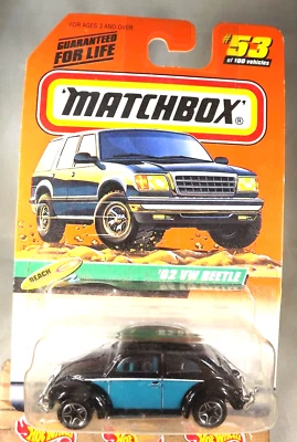 Matchbox #53 Beach Series 11 '62 1999 VW Beetle negro con ruedas de radios cromados Foto 1 de 4