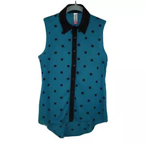 No Boundaries Top Teal-Black Polka Dot Size S Sleeveless Button-Up Blouse - Bild 1 von 6