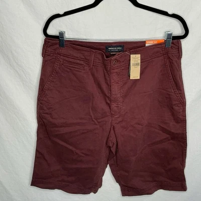 Nuevo con etiquetas Pantalones Cortos American Eagle Para Hombre 35 Borgoña Extrema Flex Debajo de la Rodilla Preppy Chino Foto 1 de 4