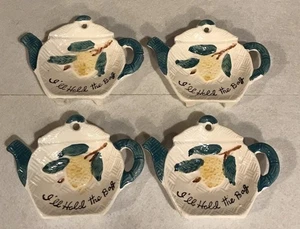 Set of 4 Vintage I'll Hold the Bag Lemon Design Tea Pot Shaped Tea Bag Holders - Picture 1 of 8