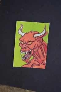 ACEO Original Kunst Teufelshörner Horror Mischtechnik kein Druck - Bild 1 von 3