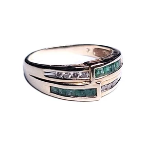Anillo Vintage Oro 10K Princesa Colombina Esmeraldas y Diamantes Redondos Estate .75TCW - Imagen 1 de 11