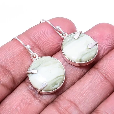 Natural Serpentine 925 Sterling Silver Earring 1.25" E800734060, Christmas Gift - Image 1 of 4