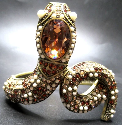 HEIDI DAUS Rootbeer Champagne & White Crystal Snake Clamper Bracelet - Image 1 of 4