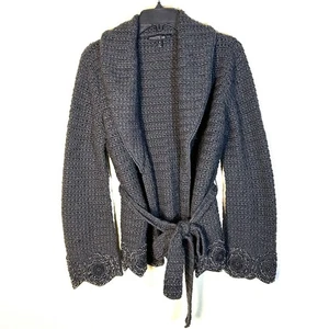 Cárdigan Lafayette 148 Lana Cinturón Tejido Chaqueta Cuentas Borde Chal Cuello Gris Talla S - Imagen 1 de 14