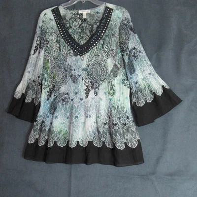 Blusa túnica plisada vintage Dressbarn Top para mujer talla 1X multicolor con cuentas lentejuelas Foto 1 de 4