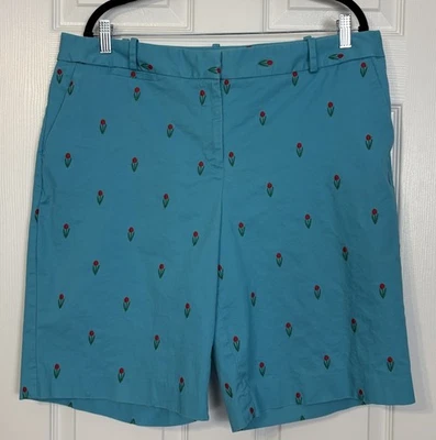 Bermudas Talbots Talla 16 Azul Turquesa Rojo Bordado Flores Jardinería Foto 1 de 4