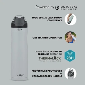 CONTIGO CHILL STAINLESS STEEL AUTOSEAL TRAVEL WATER BOTTLE MACAROON DRINKING - Picture 1 of 2