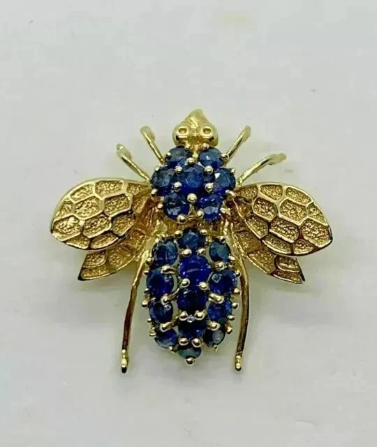 2.30 CT Round Cut Blue Sapphire Bee Brooch Pin & Pendant 14K Yellow Gold Plated - Image 1 of 4