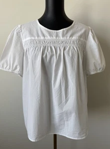 J.Crew Women's L White Puff-Sleeve Top Smock Detail Swing Fit NWOT Flowy - Picture 1 of 13