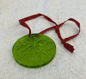 Lalique France 1992 Noel Mistletoe Green Crystal Christmas Ornament Signed - Picture 1 of 5