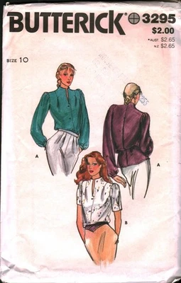 3295 Vintage Butterick Sewing Pattern Misses 1980s Buttoned Front Blouse Shirt - Image 1 of 2