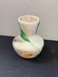 Nemadji Mini Vase Marbleized Beige Orange Green Vtg Pottery Swirled Southwestern - Picture 1 of 8
