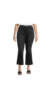 Terra & Sky Women's Plus Black Destructed Crop Bootcut Jeans Size 16W - Picture 1 of 10