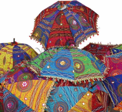 Vintage Decorative Indian Embroidered Parasol Sun Shade Umbrella Wholesale Lot - Image 1 of 4