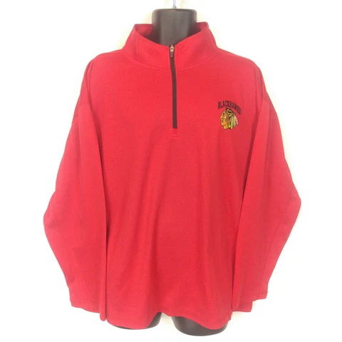 NHL Men's XL Red Chicago Blackhawks Long-Sleeve 1/4 Zip Pullover Sweater EUC Cover