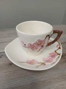 MCM 50's Metlox Poppy Trail Peach Blossom Cup and Saucer Set Pink & White - Picture 1 of 5