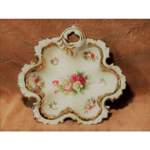Vintage Lipper & Mann handbemalt floral, gekräuselter Rand, 24Kt Gold akzentuierte Schale - Bild 1 von 5